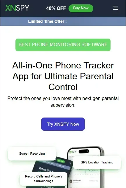 XNSPY homepage screenshot.