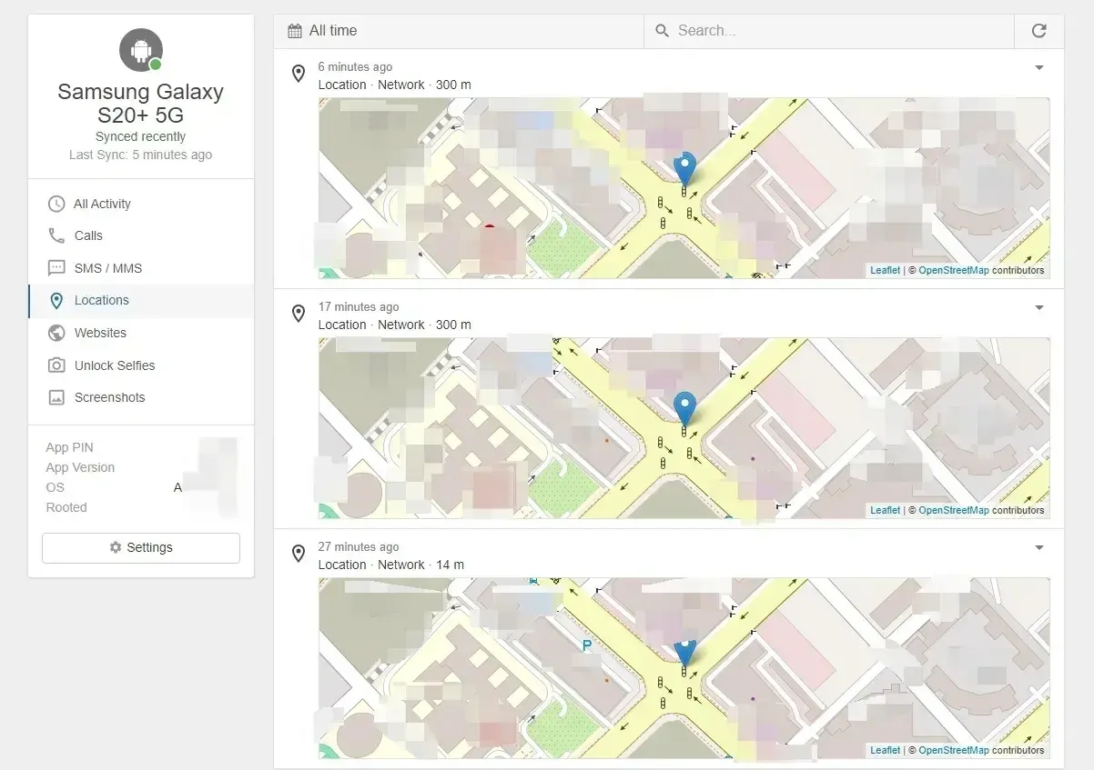 Snoopza location tracking feature.