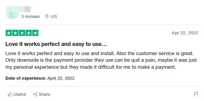 A user shared on Trustpilot about the positive aspects of the Snoopza app.