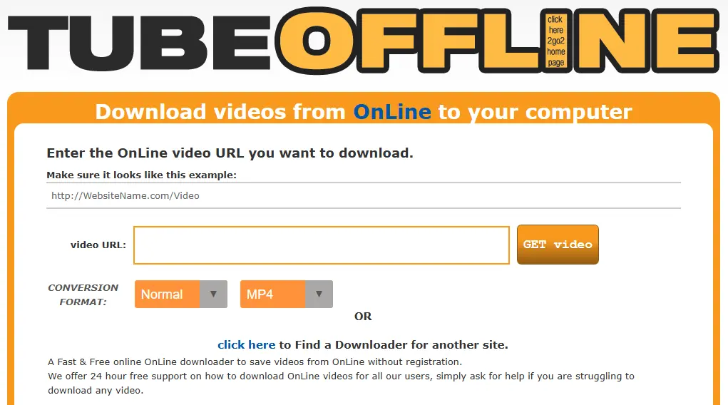 Page d'accueil de TubeOffline