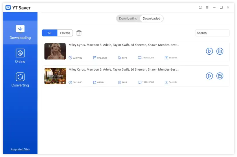Page d'accueil de YT Saver