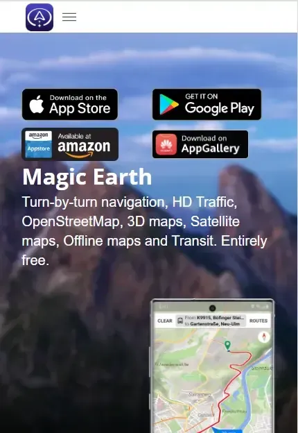 Magic Earth homepage screenshot.