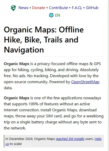 Organic Maps homepage screenshot.