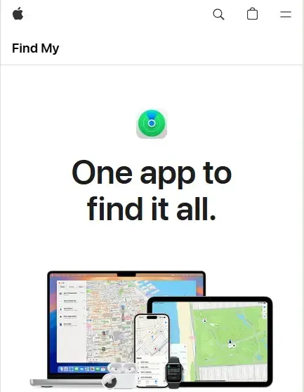 Find My app homepage screenshot.
