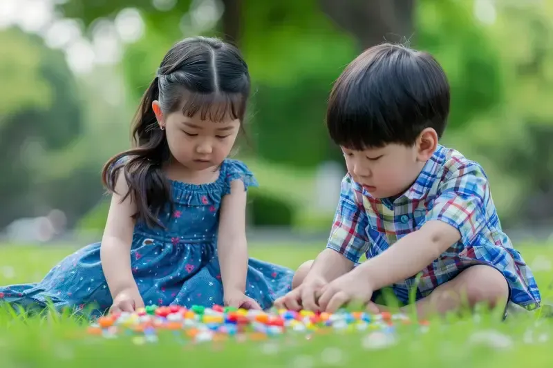 Young children playing together happily.