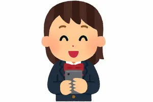 スマホに笑顔の高校生_画像