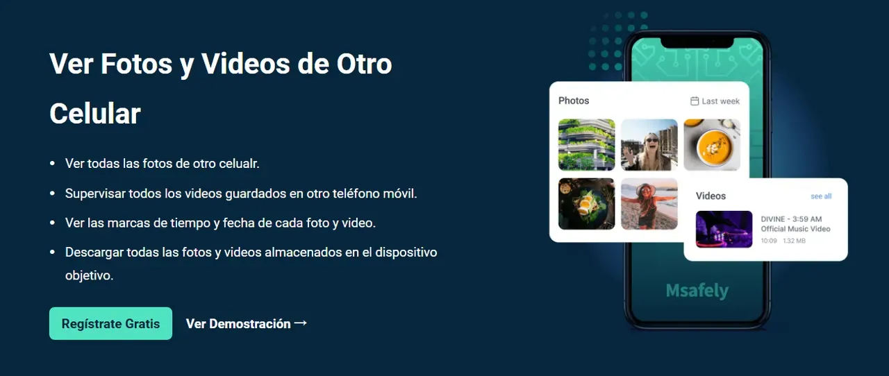 Pantalla de Msafely para Monitorear Fotos y videos